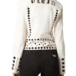 womens eyelet white leather biker jacket