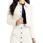 women Contrast Stitch white leather jacket