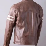 Men cream stripes leather jacket