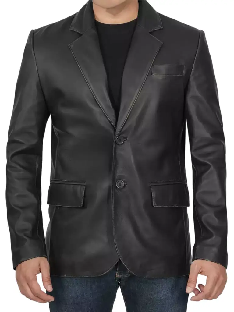 men black lambskin leather blazer