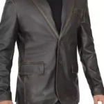 men notch lapel brown distressed blazer