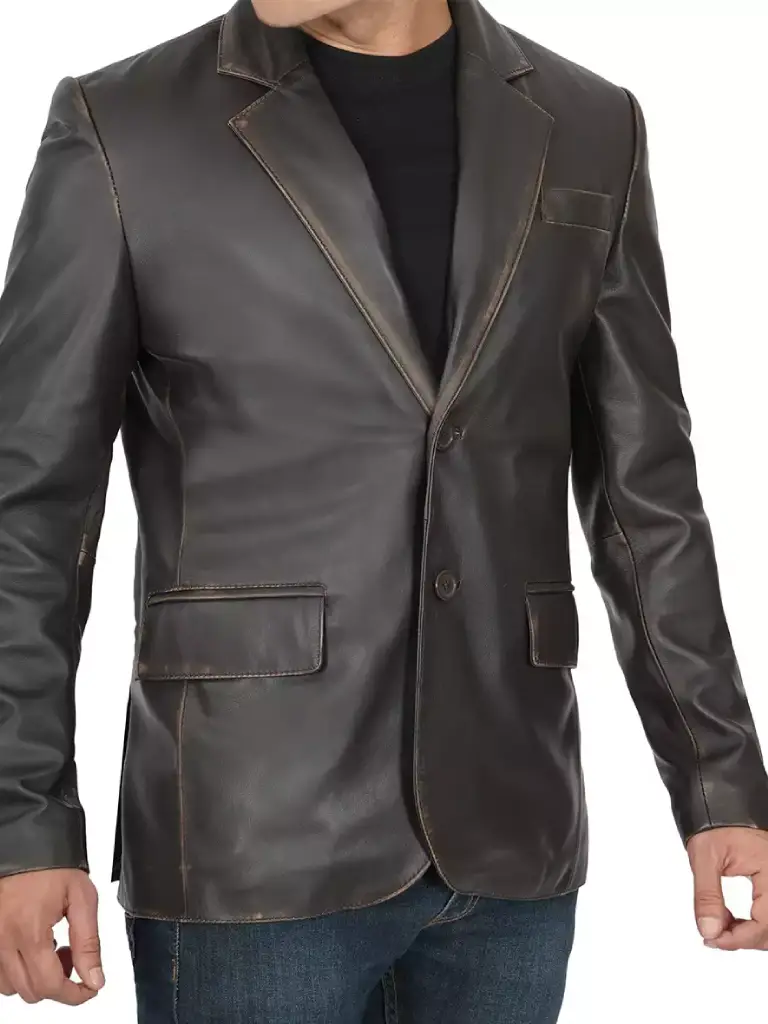 men notch lapel brown distressed blazer