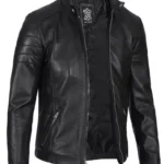 mens black cafe racer leather jacket