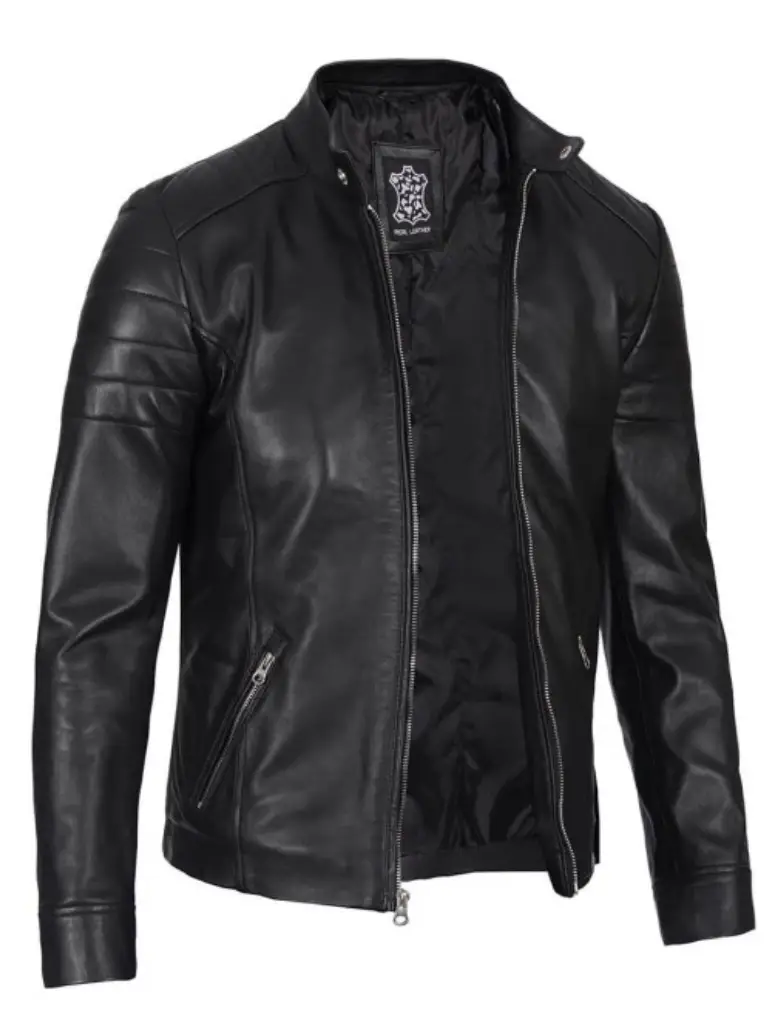 mens black cafe racer leather jacket
