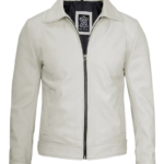 Mens Shirt Collar Off White Leather Jacket