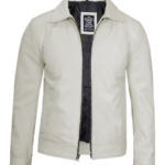 Mens Off White Shirt Collar Leather Jacket