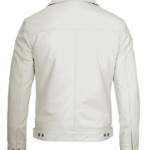 Off White Shirt Collar Mens Leather Jacket