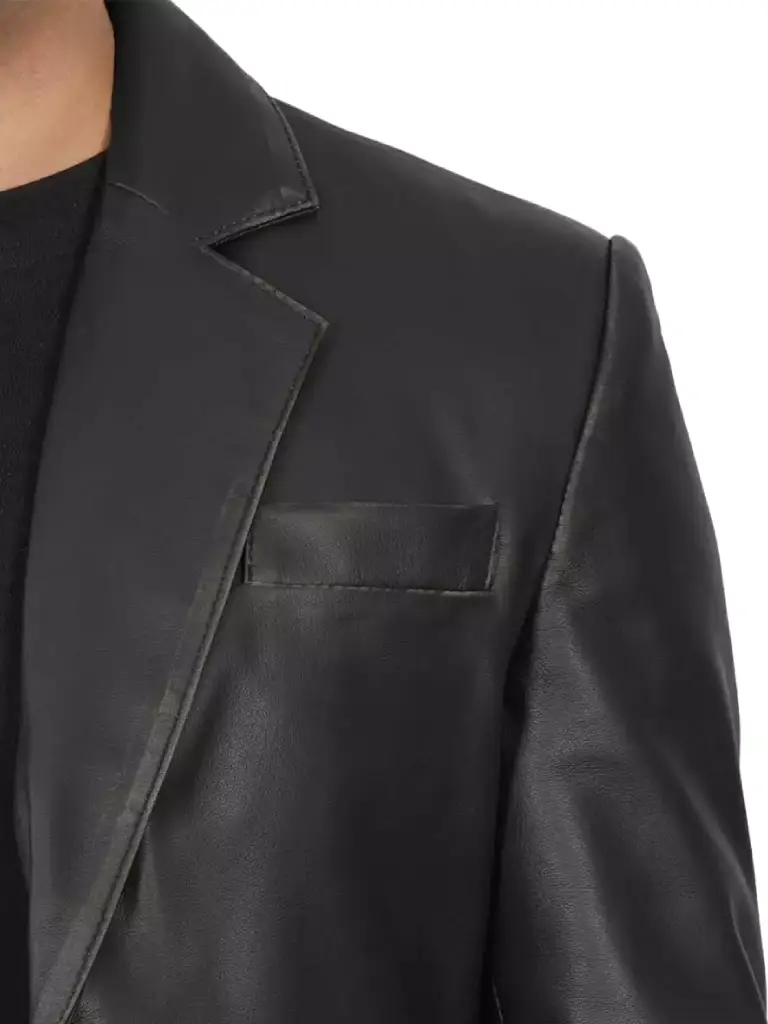 mens premium black leather blazer