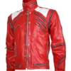 Men Red & White Leather Jacket