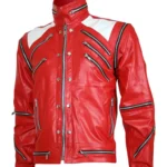 Men Red & White Leather Jacket