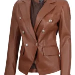 women brown leather blazer