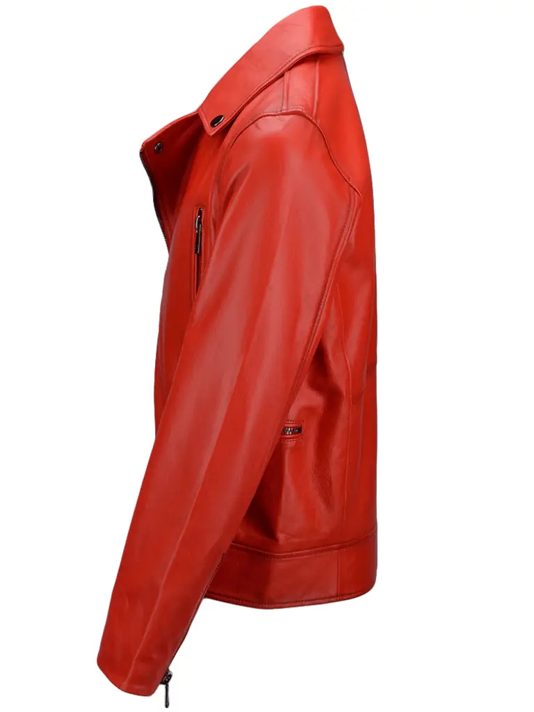 Mens Red Biker Leather Jacket