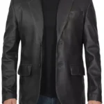 mens two button leather blazer