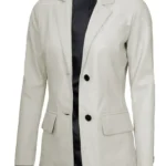 Womens Off White Leather Blazer