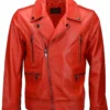 Mens Red Moto Biker Leather Jacket