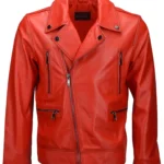 Mens Red Moto Biker Leather Jacket
