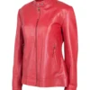 Women Biker Red Leather Jacket