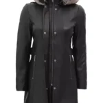 Black Leather Coat With Fur Hood