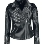 Women Studded Black Leather Jacket