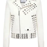 women eyelet embellished leather biker jacket