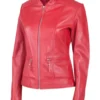 Women Lightweight Sheep Red Leather Jacket