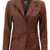 Womens Brown Two Button Leather Blazer