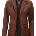 Brown Two Button Leather Blazer