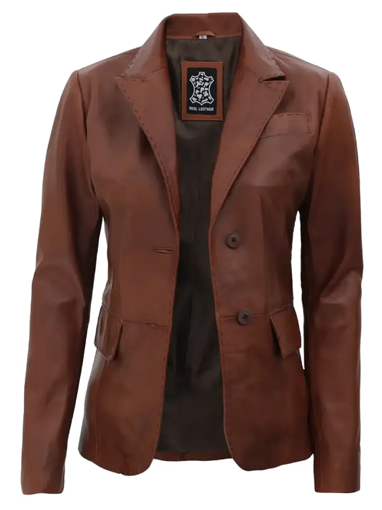 Brown Two Button Leather Blazer