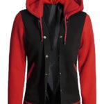 womens Red and Black Varsity hooded Jacket