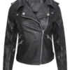 Women Cafe Racer Slim Fit Black Leather Jacket
