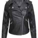 Women Cafe Racer Slim Fit Black Leather Jacket