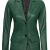 Women's Dark Green Genuine Leather Blazer