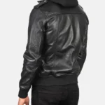 Black-Hooded-Bomber-Leather-Jacket-Back