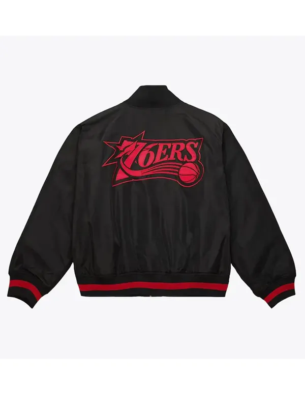 Black-Philadelphia-76ers-Satin-Full-Zip-Jacket-Back