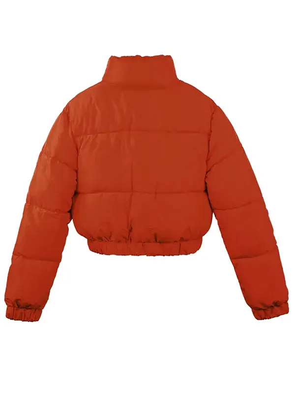 Casual-Style-Cropped-Orange-Puffer-Jacket-Back