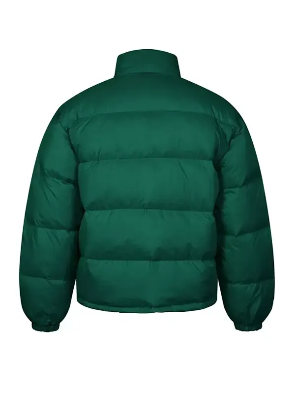 Casual-Style-Dark-Green-Puffer-Jacket-Back