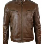 Casual-Style-Mens-Slim-Fit-Brown-Leather-Jacket