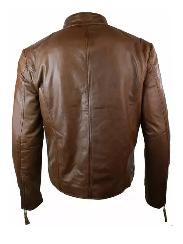 Casual-Style-Mens-Slim-Fit-Brown-Leather-Jacket-Back