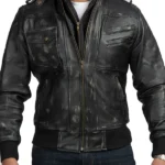 Distressed-Black-Leather-Biker-Detachable-Hood-Jacket