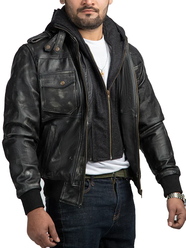 Distressed-Black-Leather-Biker-Jacket-With-Detachable-Hood
