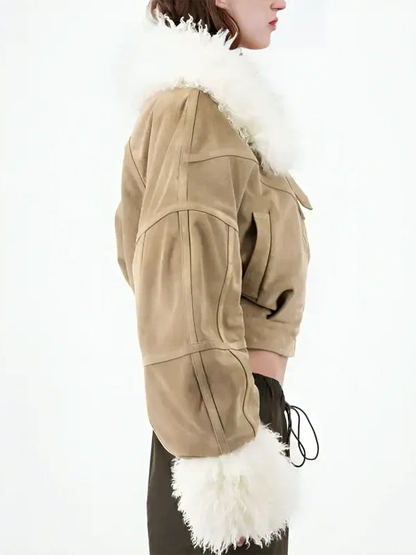 Emily-in-Paris-S04-Camille-Razat-Faux-Fur-Trim-Beige-Suede-Jacket