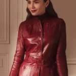 Emily-in-Paris-S04-Lily-Collins-Burgundy-Leather-Jacket.