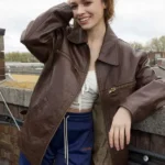 English-Actress-Sadie-Soverall-Brown-Leather-Jacket.