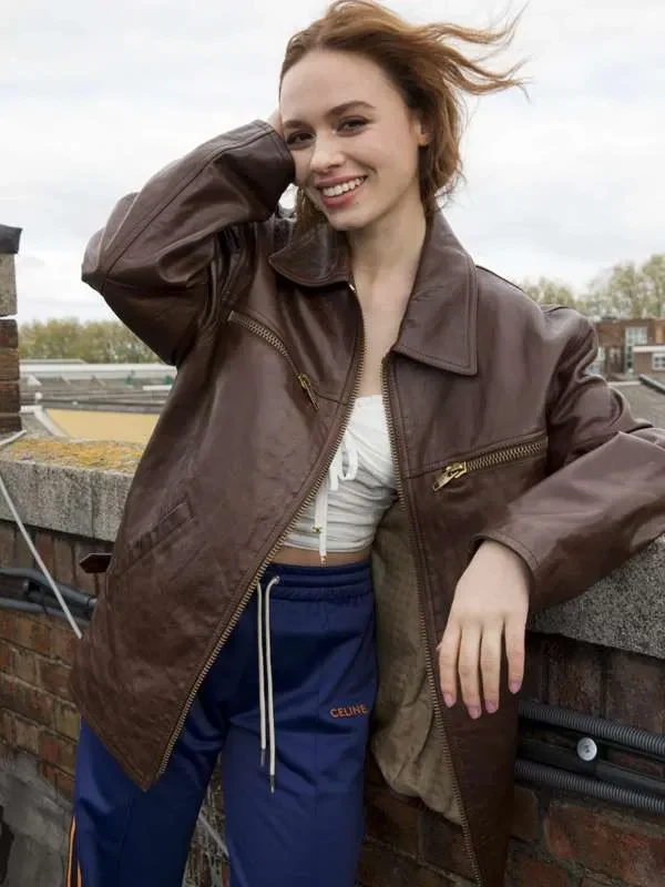 English-Actress-Sadie-Soverall-Brown-Leather-Jacket.