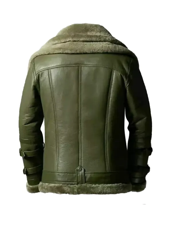 Jayvion-Mens-Green-RAF-Bomber-Shearling-Leather-Jacket-Back.