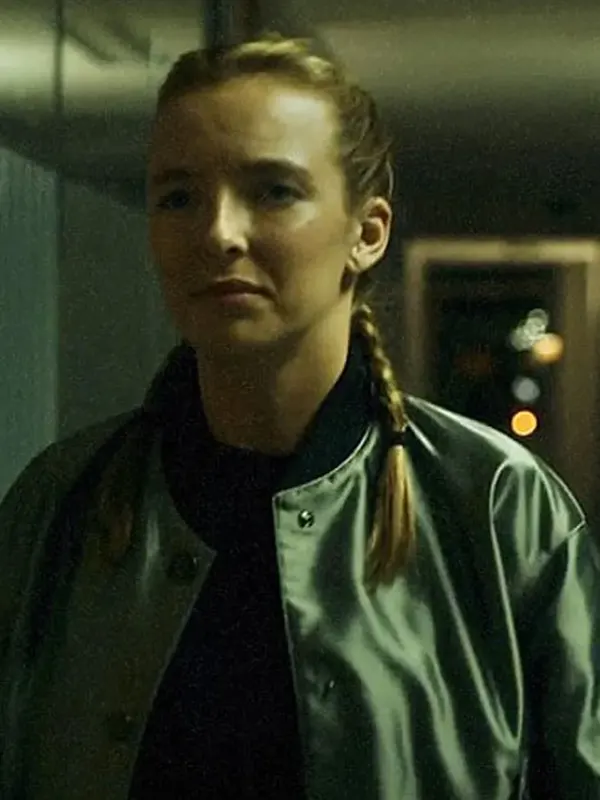 Killing-Eve-Villanelle-Bomber-Green-Satin-Jacket.