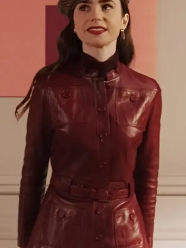 Lily-Collins-Emily-in-Paris-S04-Burgundy-Leather-Jacket