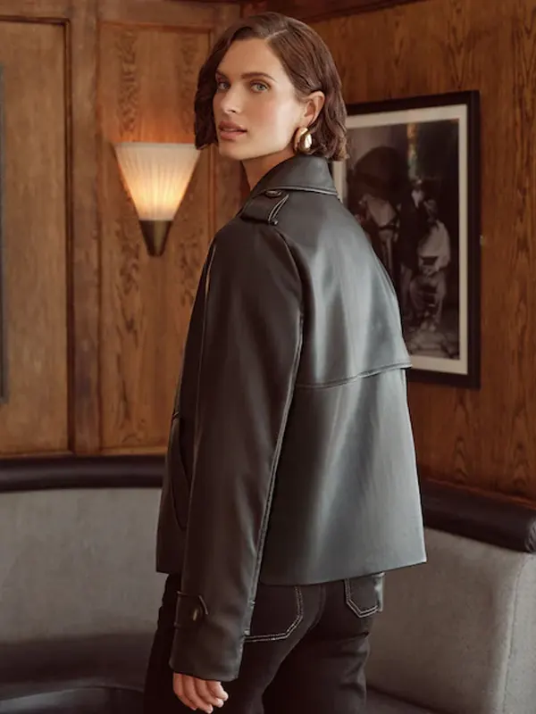 Love & Roses Black Cropped Trench Faux Leather Jacket Back