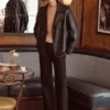 Love & Roses Black Cropped Trench Leather Jacket