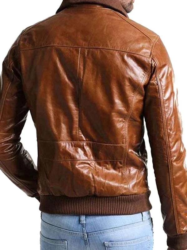Men-Bomber-Shining-Brown-Leather-Jacket-Back